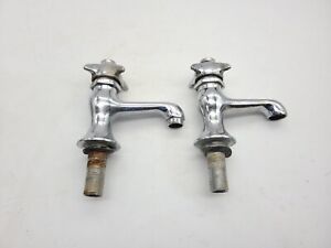 Pair Of Antique Nickel Plated Brass Faucets Bathroom Tub Both Marked Cold