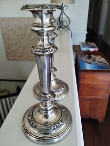 Pair Of Silver Plated Ornate Pedestal Candlesticks