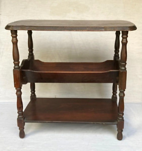 Antique Mahogany Finish Wood Library Table With Book Storage Rare 