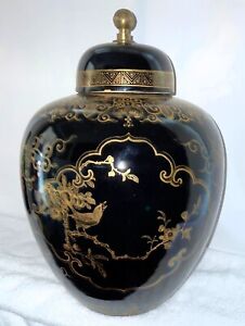 Large Chinese Porcelain Jar Kangxi With Gold Gilding Black Famille Noire