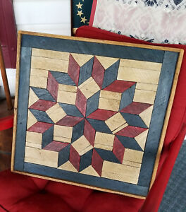 Pa Guild Of Craftsmen Primitive Orig Wooden Barnsided Framed Quilt Star Wall Art