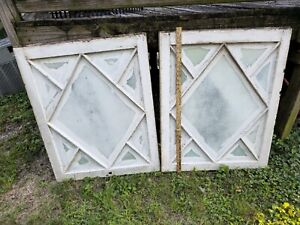 Large Vintage Wooden Swing Window S Sashes Diamond Pattern Lot Of 2