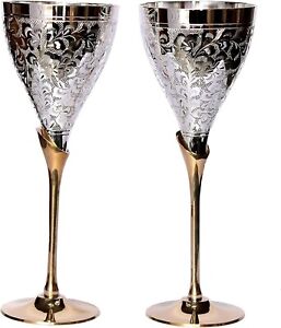 Dnu Avenue Set Of 2 Silver Plated Brass Wine Goblets With Red Velvet Gifting Box
