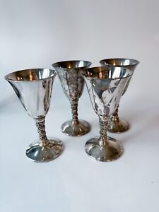 Set Of 4 Valero Vintage Silverplate Wine Goblets Twist Grape Stem Spain