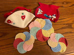 Primitive Handmade Decor Miniature Crocheted Hot Pads Belt Handbag Stitching