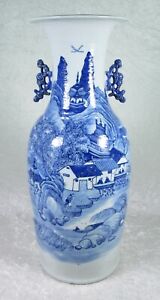 Chinese Blue White Porcelain Vase Landscape Village 22 3 4in Tall C1900 Antique