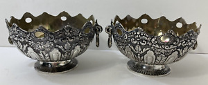 Pair Of Ornate Silver Plated Bowl With Dangle Handles Made In Japan