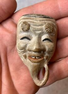 Antique Wood Wooden Netsuke Mask Mennetsuke Okina Old Man Ex Royal Collections