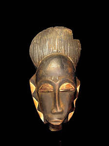 African Masks Antiques Tribal Face Vintage Carved Wood Hanging Baoul Mask 5307