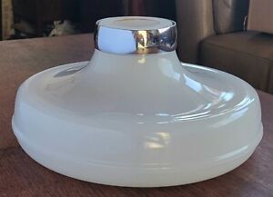 Mcm Industrial Ceiling Light Shade Drum Milk Glass 11x5 Heavy 7lb Antique