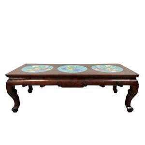 Early 20th Century Chinese Carved Hardwood Coffee Table With Cloisonne Inlay On