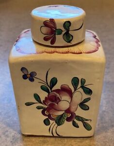 Tea Caddy Canister Vintage 4 Lidded Tea Box Floral Spray Handpainted France