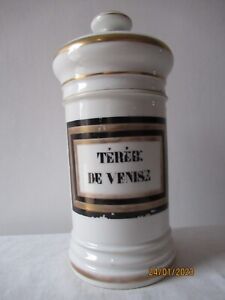 Antique Porcelaine French Apothecary Jar Xixth Ancien Pot Pharmacie