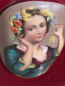 Antique Painting On Convex Porcelain Very Well Painted Beautiful Known Artist 