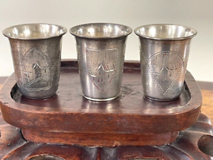 3 Antique Imperial Russia Kiddush Vodka Cups Sterling Silver Judaica Hallmark 84