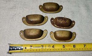 Set Of 5 Antique Steel Bin Cup 2 3 4 Inches Drawer Pulls 