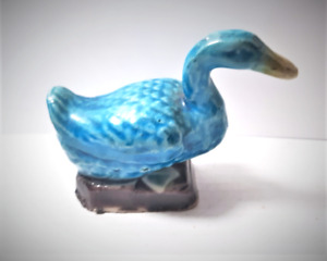 Antique Chinese Ming To Qing Turquoise Porcelain Duck Statue
