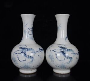 A Pair Chinese Blue White Porcelain Handmade Exquisite Pattern Vase 14565
