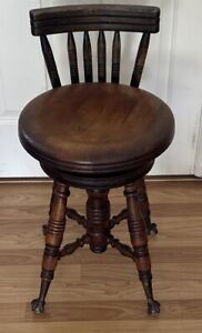 Antique Piano Stool Eagle Claw Foot Glass Ball Footed Victorian Merriam W Back
