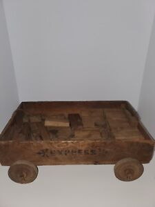 Antique Wooden Express Wagon Primitive With Blocks Country Farm Fun