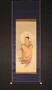 Hanger Scroll Japanese Buddhist Painting From Japan Old Buddha Antique F922