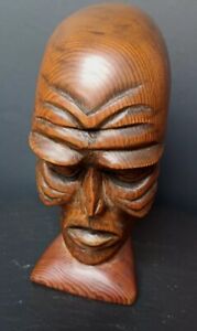 Vintage 1962 Hand Carved 6 Artist Signed Wood Wooden Man Statue Head Tribal