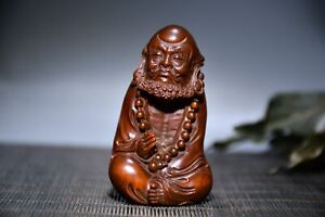 2 8 Collect China Box Wood Hand Engraving Buddhism Bodhidharma Buddha Statue