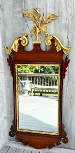 Antique Kittinger Chippendale Carved Mahogany Parcel Gilt Eagle Mirror C 1900