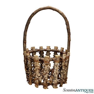 Antique Large Primitive Adirondack Twig Mushroom Foraging Basket