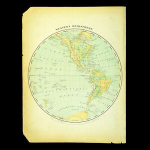 Western Hemisphere Map Vintage World Wall Art Original 1800s Antique Ca 1872