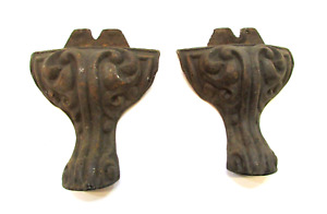 Pair Primitive Old 1870 S Ornate Cast Iron Antique Pot Belly Stove Legs Two Feet