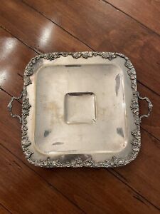 Vintage Continental Silver Company Serving Tray Handles Footed Grapevine 1940