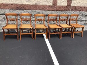 Set Of 6 Federal Period Tiger Maple Klismos Chairs