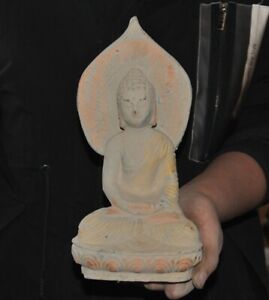 9 6 Old China Tangsancai Porcelain Carved Sakyamuni Shakya Mani Buddha Statue