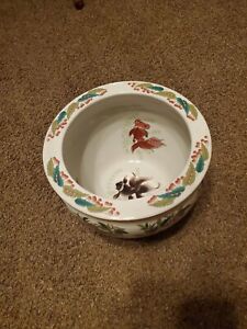 Antique Large Chinese Oriental Asian Pot Porcelain Fish Bowl Planter Birds Trees