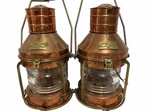 Pair Of Vintage Nautical Ship Anchor Light Great Britain 1919 Copper Brass