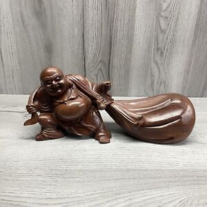 Vintage Hand Carved Wood Laughing Buddha Heavy Solid 16 Rare 1970s 1980s 5lbs