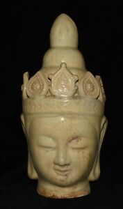 32cm Old China 3cai Porcelain Buddhism Kwan Yin Guan Yin Buddha Head Bust Statue