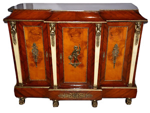 Antique Original Vintage Gilded Bronze Mahogany Sideboard Buffet Server Cabinet