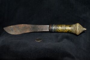 Antique Iron Knife With Incised Brass Handle From Ayutthuya Ayuthiya Thailand