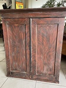 19th Century Grain Painted Cupboard Dovetail Square Nails Wide Boards