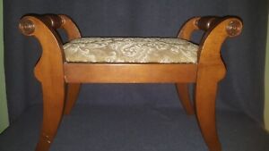 Carved Mahogany Victorian Antique Ottoman Velvet Footstool Original