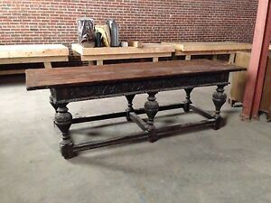 Oak Antique Trestle Table With Ornate Legs And Heavy Carving
