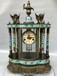 24 Chinese Bronze Cloisonne Angel Timepiece Clocks Horologe Statue