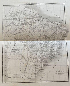 1852 Brazil South America Original Antique French Map By Duvotenay