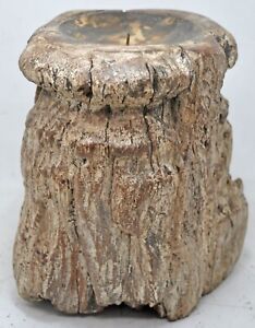 Antique Wooden Column Pillar Candle Holder Stand Original Old Hand Carved