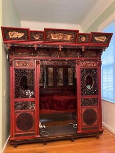 Chinese Carved Wedding Bed Qing Dynasty Circa 1880