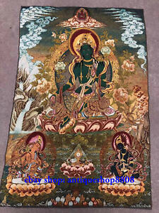 36 Tibetan Silk Hand Embroidery Buddha Of Nepal Thangka Green Tara Statue