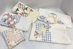Vintage Hand Embroidered Flour Sack Tea Towel Lot Retro Kitschy 1950 S 3