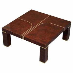Stunning Contemporary Art Modern Burr Walnut Brass Inaly Coffee Cocktail Table